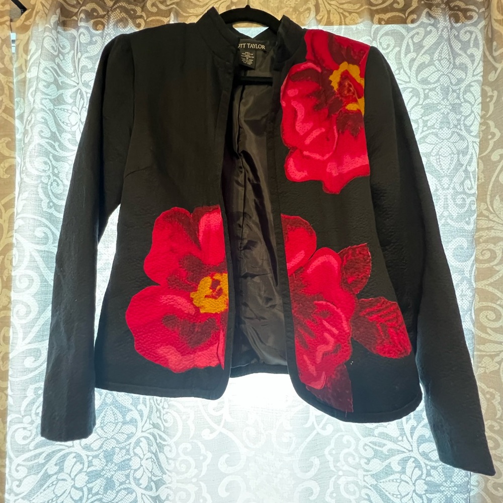 Scott Taylor Elegant Black Jacket with Floral Design